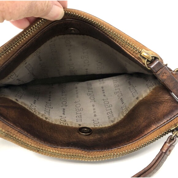 Margot New York Pebbled Leather Compact Cross Body Bag Cognac Brown Organizer - Picture 14 of 16